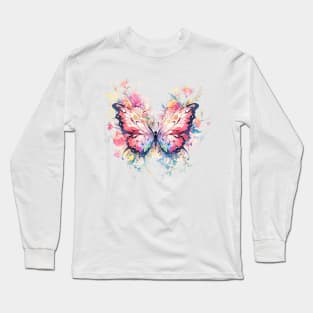 Floral Dreamscape: A Fantastical Butterfly Long Sleeve T-Shirt